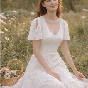 NWT White Swiss Dot Tiered Dress Small‎ Cotton Cottagecore Coquette Angel Boho